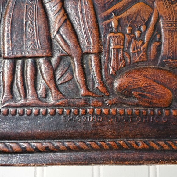 Angel Pazmino Tooled Leather Chair Seat Replacement Part Episodio Historico Vtg - Picture 7 of 16